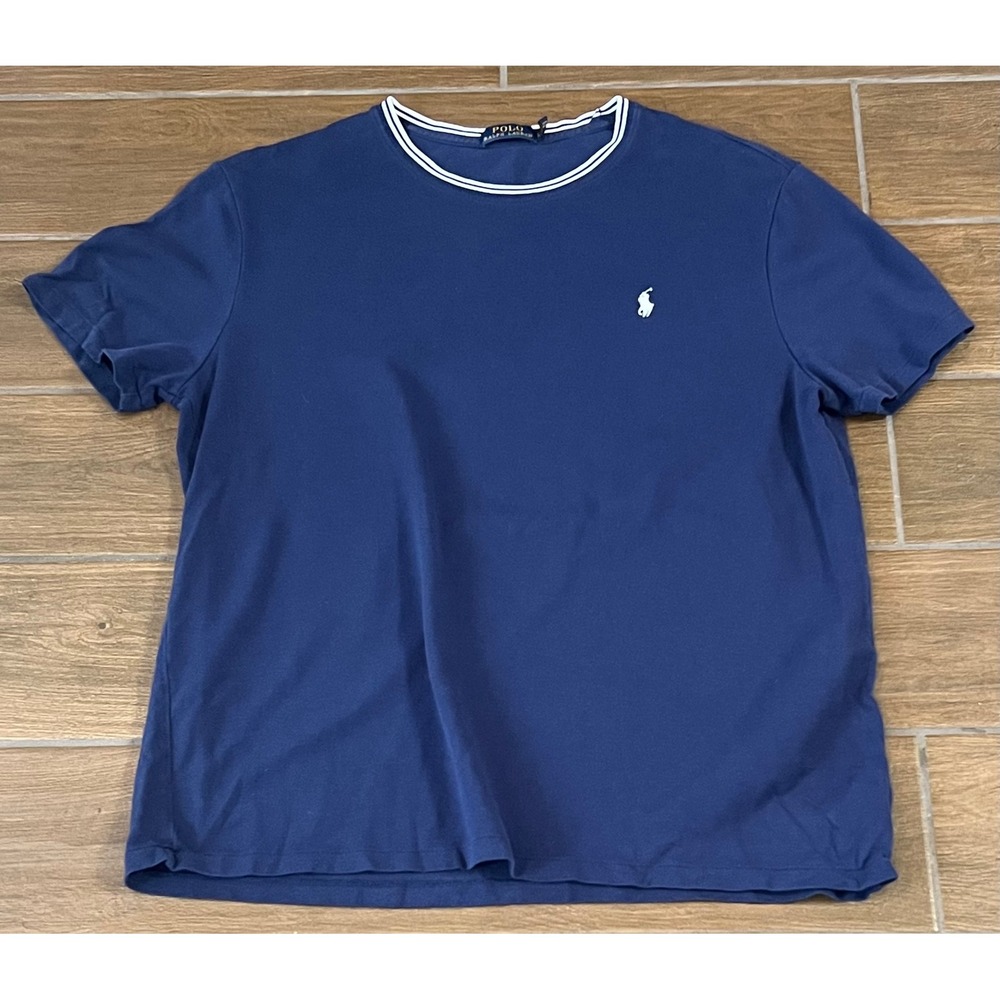 Polo Ralph Lauren Mens Navy Blue Ringer Crew Neck T-Shirt Pony Logo Large